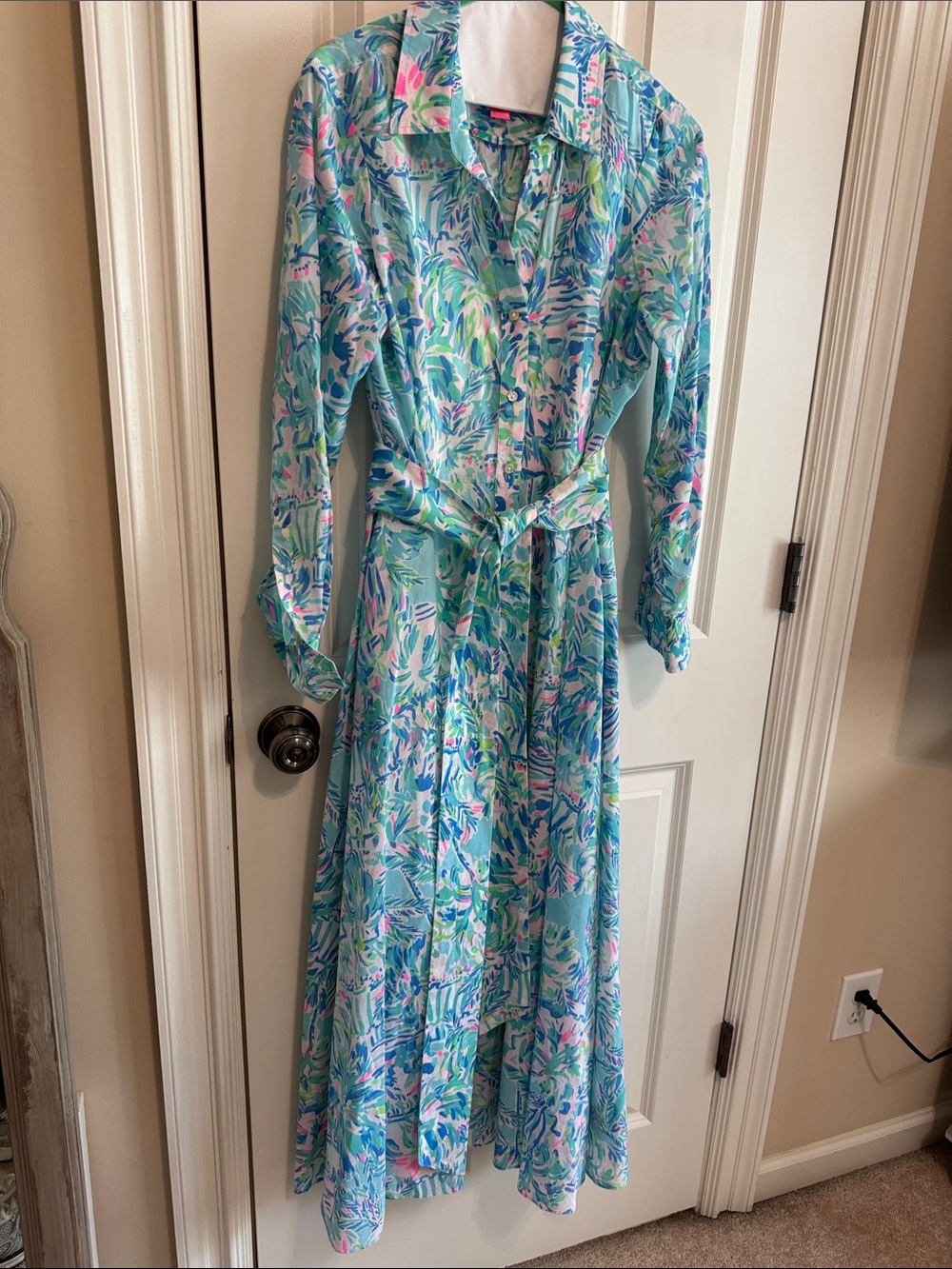 Lilly Pulitzer Light Blue Floral Maxi Shirt Dress - Picture 2 of 5